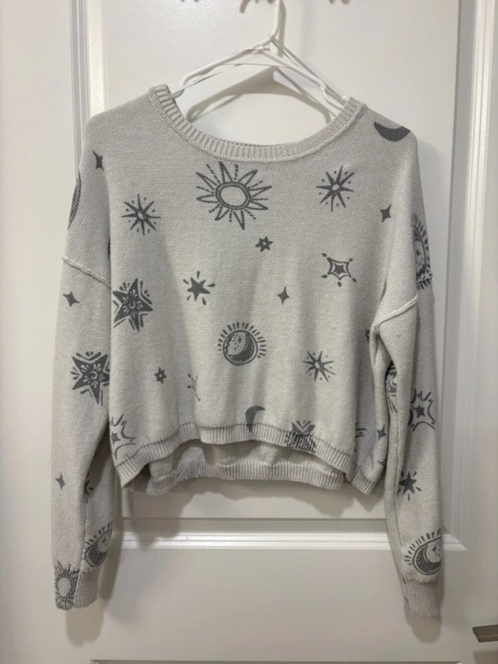 Sincerely Jules Celestial Sweater Moon Sun Stars cute! L